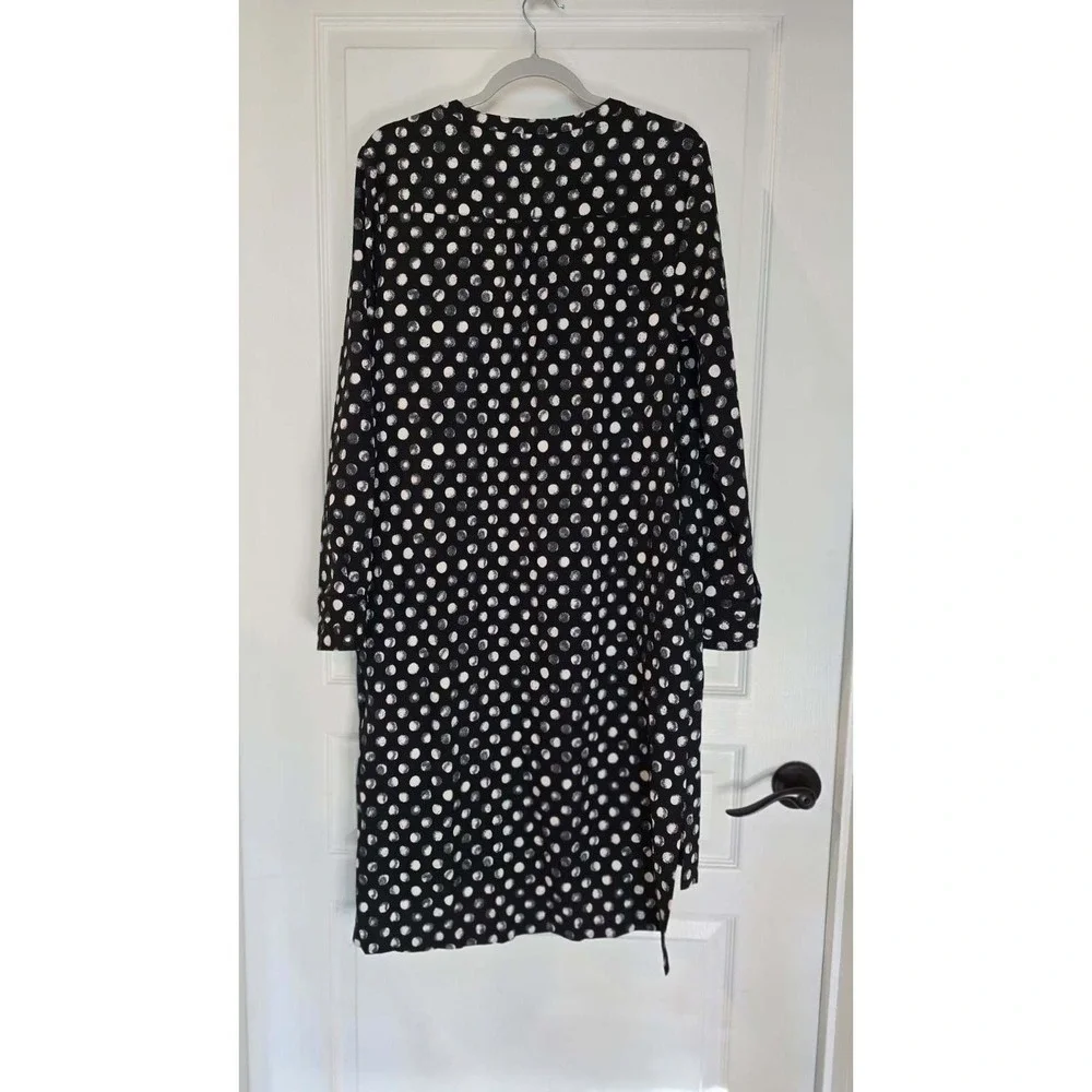 Merona Women's Black Polka Dot‎ High Low Shirt Long Sleeve Pockets Dress Size L